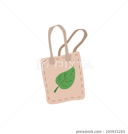 Beige fabric shopper with green leaf print flat style, vector illustration 103915283
