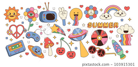 Set of vector retro icons. Hippie sticker, sign Set of vector retro icons. Hippie sticker, sign 103915301