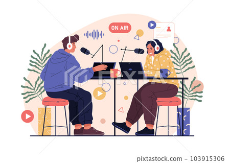 Vector illustration of radio air at studio. Flat 103915306