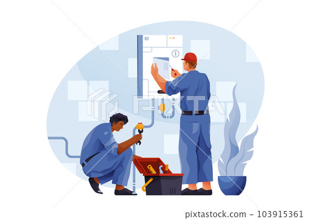 Boiler repair or heater install, vector image Boiler repair or heater install, vector image 103915361