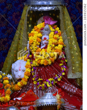 Tiger Goddess Danteswari, Danteshwari Temple, Jagdalpur, Chhatisgarh, India. One of the 52 Shakti Peethas. Temple was built in the 14th century 103915362