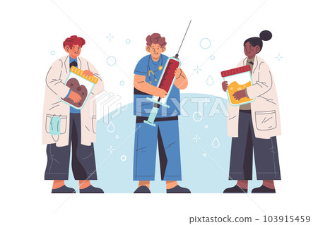 Vector cartoon doctor at analysis test. Medicine Vector cartoon doctor at analysis test. Medicine 103915459