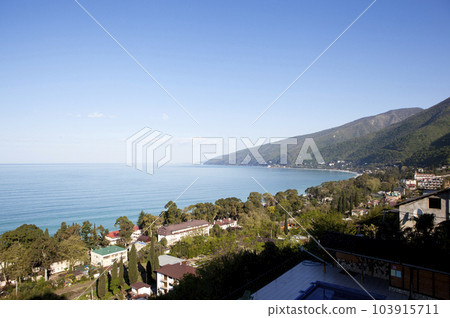 Picturesque top view of Gagra, sea and mountains. Gagra. Republic of Abkhazia 103915711