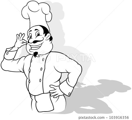 A Drawing of a Smiling Chef in a White Uniform 103916356