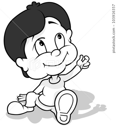 Drawing of a Sitting Dark-haired Boy 103916357