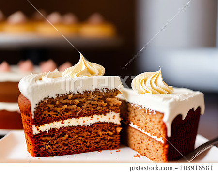 Realistic cake cozy restaurant warm lighting highdetail. 103916581