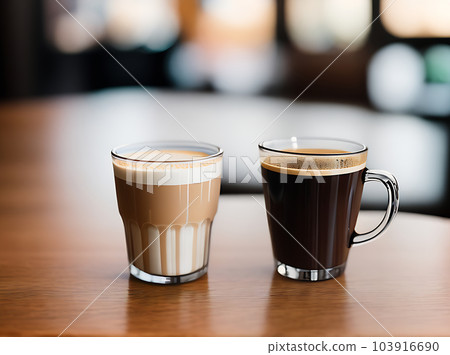 Realistic cozy coffee restaurant: warm lighting details. 103916690