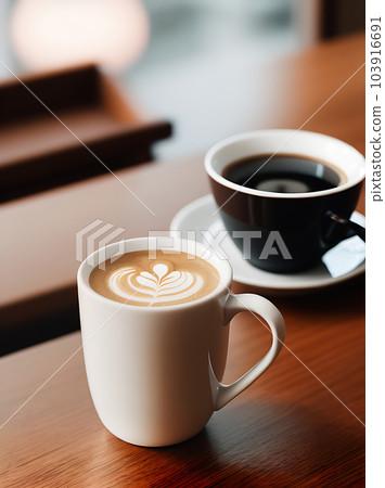 Realistic cozy coffee restaurant: warm lighting details. 103916691