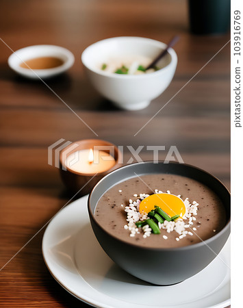 Cozy restaurant with realistic poke bowl. Neutral 103916769
