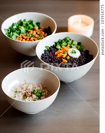 Cozy realistic poke restaurant with warm lighting. 103916775