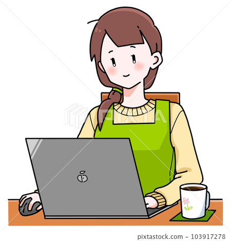 Housewife working on a personal computer smile 103917278