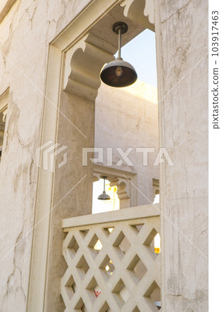 Traditional Arabic architecture, Al Fahidi, Dubai, United Arab Emirates, copy space 103917463