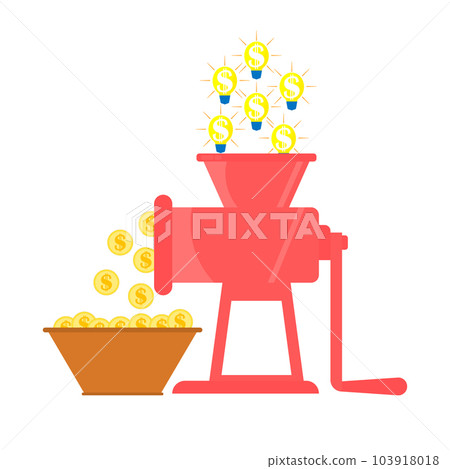 The bulbs fall into the mincer and money is obtained. Finance, ideas and business concept. Vector illustration. The bulbs fall into the mincer and money is obtained. Finance, ideas and business concept. Vector illustration. 103918018