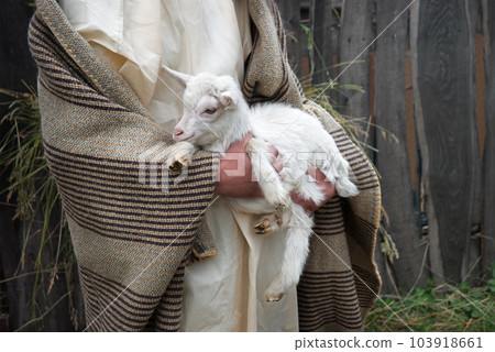 Shepherd with a sheep in his arms Shepherd with a sheep in his arms 103918661