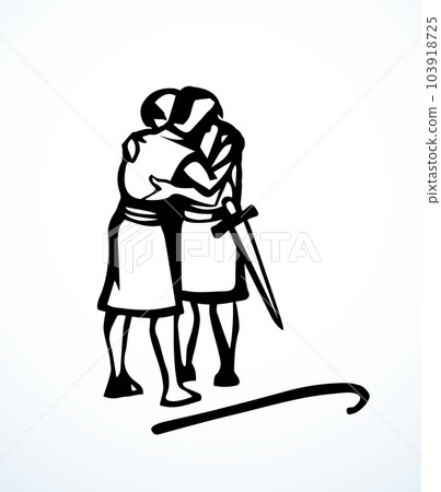 Vector drawing. People hug each other Vector drawing. People hug each other 103918725