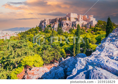 Athens, Greece. Acropolis, ancient ruins of Greek republic. 103918829