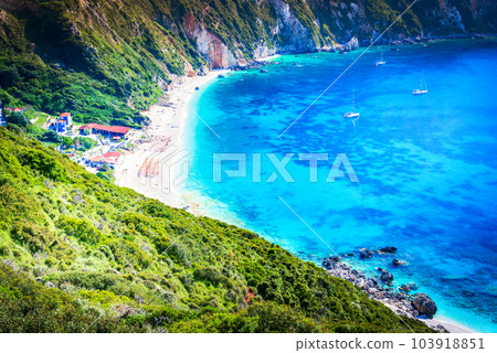 Kefalonia, Greece. Petani Beach, beautiful Greek Islands, crystal-clear water. 103918851