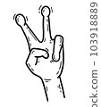 Alien hand with V sign gesture, peace sign in cartoon style 103918889