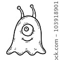 Cute green alien in cartoon doodle style 103918901