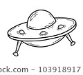 UFO flying saucer, spaceship icon in doodle style 103918917