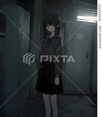 Schoolgirl in uniform in a ruined building (Generative AI) 103919757