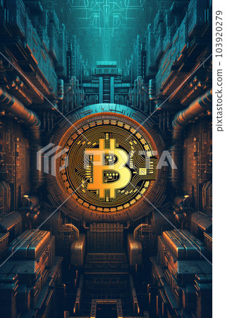 Generative ai. Bitcoin close up illustration 103920279