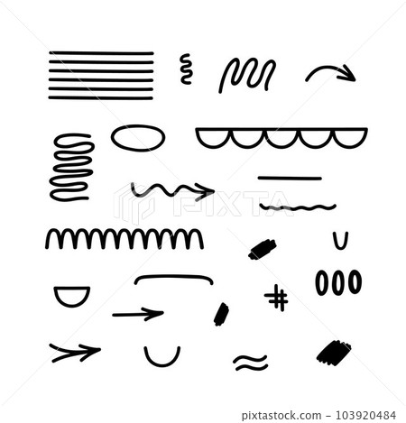 Abstract textures set hand drawn vector illustration, simple doodle design elements lines, arrows, curves, stains 103920484