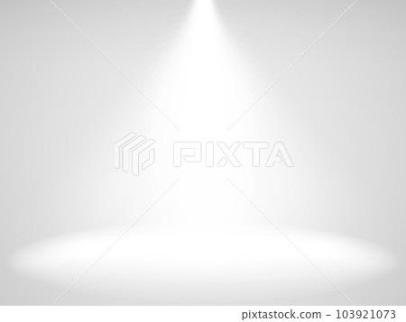 Empty studio with light. Spotlight on white background. Studio room for displaying product. Clean template for advertising. White wall with neutral light. Vector illustration Empty studio with light. Spotlight on white background. Studio room for displaying product. Clean template for advertising. White wall with neutral light. Vector illustration 103921073