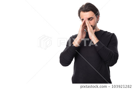 handsome brutal european macho man with black hair and beard with an earring in his ear hopes and handsome brutal european macho man with black hair and beard with an earring in his ear hopes and 103921282