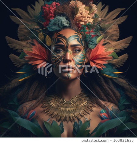 Young woman in Hawaiian costume. Generative AI 103921653