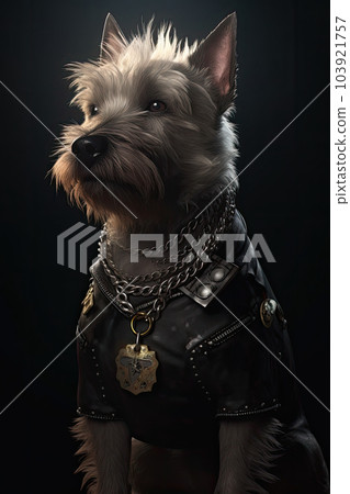 Anthropomorphic Dog Rocker with mohawk. Generative AI 103921757