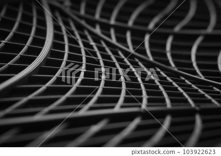 Conceptual abstract cyberspace background with gray molded plastic curved geometric sci-fi 3d lines portraying wired connection or secure business communication 103922623
