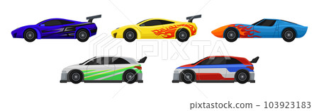 Different Colorful Sport Racing Car Side View Vector Set Different Colorful Sport Racing Car Side View Vector Set 103923183