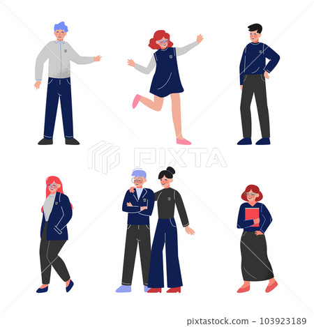 Young Happy Man and Woman University Student Standing Vector Set 103923189