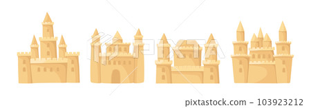 Built Sand Castle with Towers and Castellation Wall Vector Set 103923212