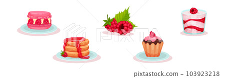 Raspberry Sweet Treat and Dessert with Ripe Juicy Berry Vector Set 103923218
