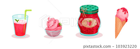 Raspberry Sweet Treat and Dessert with Ripe Juicy Berry Vector Set 103923220