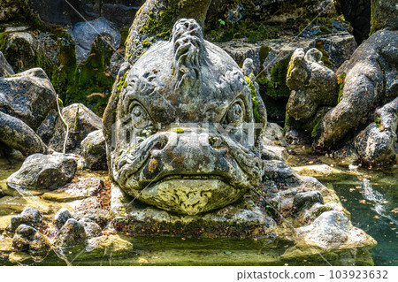 Fountain in the Low Grotto pond in the park of Historical Hermitage at Bayreuth, Bavaria, Germany 103923632