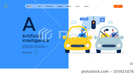 Artificial intelligence, Driving -modern flat vector concept illustration of An artificial intelligence-controlled car. Metaphor of autonomous vehicle, AI superiority and dominance concept Artificial intelligence, Driving -modern flat vector concept illustration of An artificial intelligence-controlled car. Metaphor of autonomous vehicle, AI superiority and dominance concept 103923876