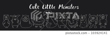 Cute monsters set. Cartoon monsters collection. Vector illustration 103924141