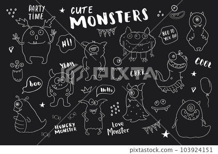Cute monsters set. Cartoon monsters collection. Vector illustration Cute monsters set. Cartoon monsters collection. Vector illustration 103924151