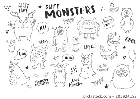 Cute monsters set. Cartoon monsters collection. Vector illustration Cute monsters set. Cartoon monsters collection. Vector illustration 103924152