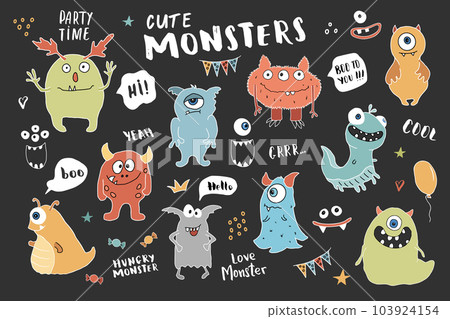 Cute monsters set. Cartoon monsters collection. Vector illustration Cute monsters set. Cartoon monsters collection. Vector illustration 103924154