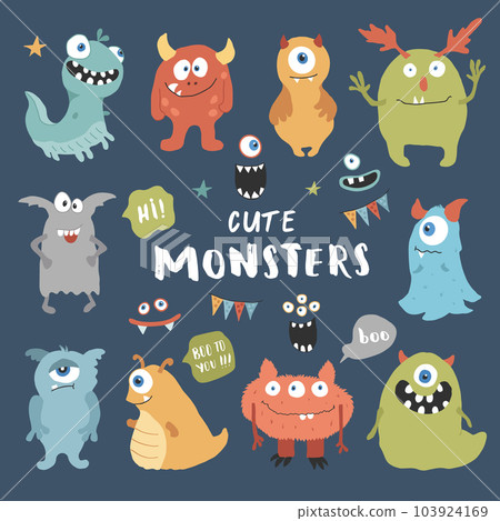 Cute monsters set. Cartoon monsters collection. Vector illustration Cute monsters set. Cartoon monsters collection. Vector illustration 103924169