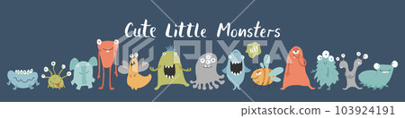 Cute monsters set. Cartoon monsters collection. Vector illustration Cute monsters set. Cartoon monsters collection. Vector illustration 103924191