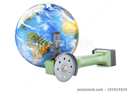 Angle grinder with Earth Globe. 3D rendering 103924929