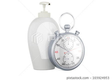 Soap bottle dispenser with stopwatch, 3D rendering Soap bottle dispenser with stopwatch, 3D rendering 103924953