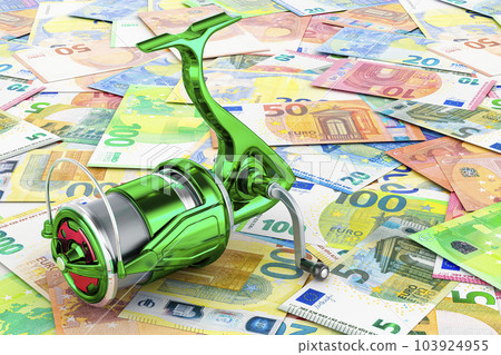 Spinning reel on the euro background, 3D rendering Spinning reel on the euro background, 3D rendering 103924955