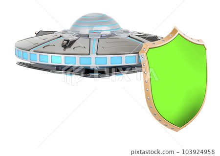 UFO with shield. 3D rendering UFO with shield. 3D rendering 103924958
