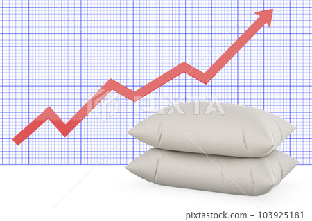 White pillows with growing chart, 3D rendering 103925181